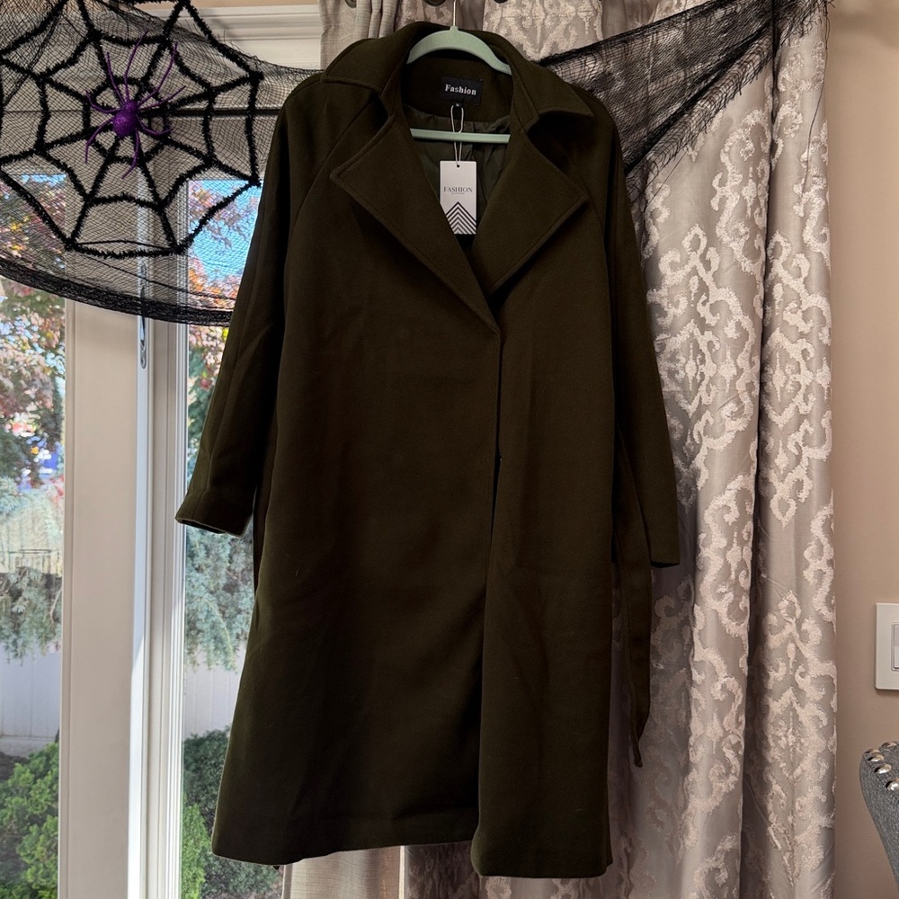 New Olive Green Women's Pea Coat Size Medium - Picture 8 of 9